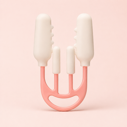 Representational studio image of the Enova Nose Contour Clip with pink frame and four white contact pads