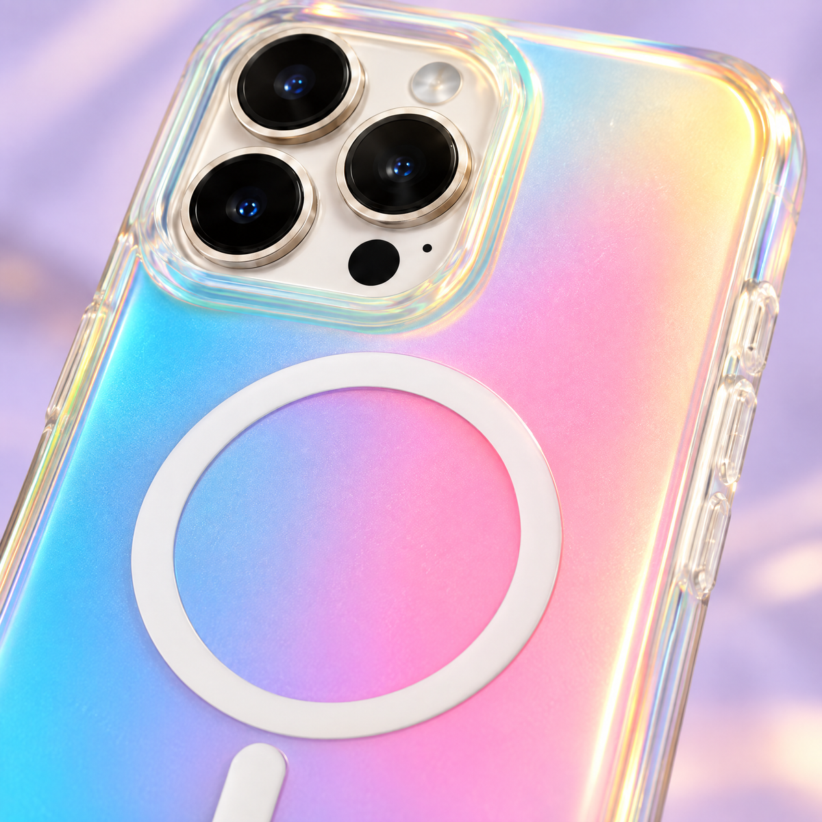 Close-up of the AuraShift colour-shift finish and magnetic ring