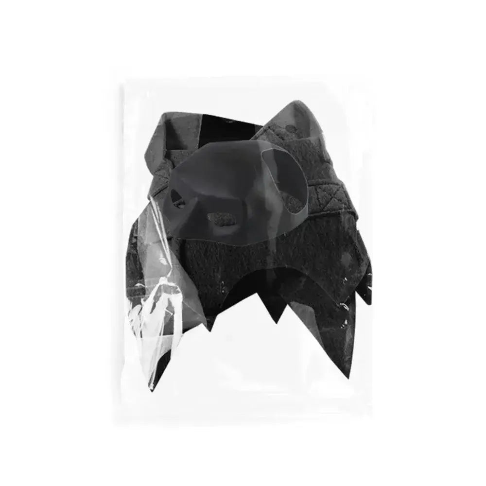 Black eye mask and folded wing piece shown in packaging