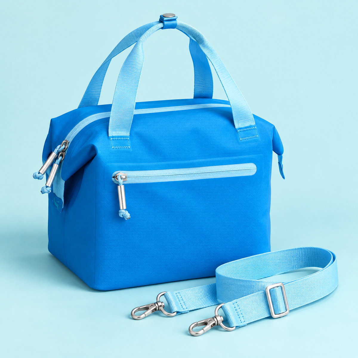 ChillCube bright blue mini soft cooler bag with crossbody strap