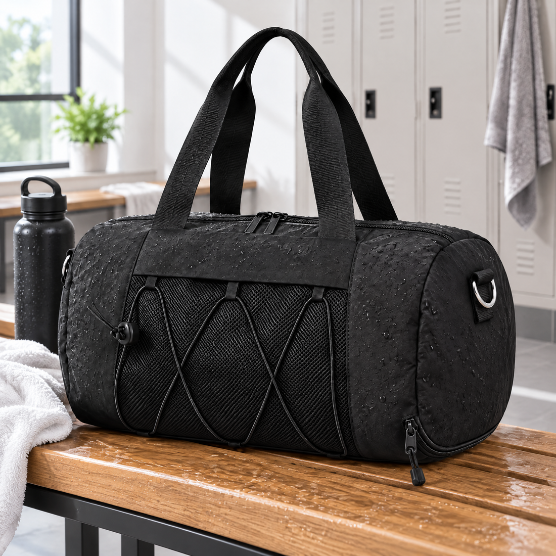 DryHaul duffel on a locker room bench