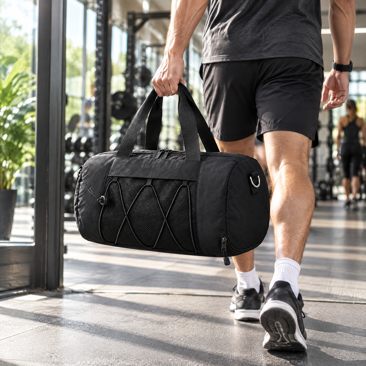 Carrying the DryHaul duffel into a gym