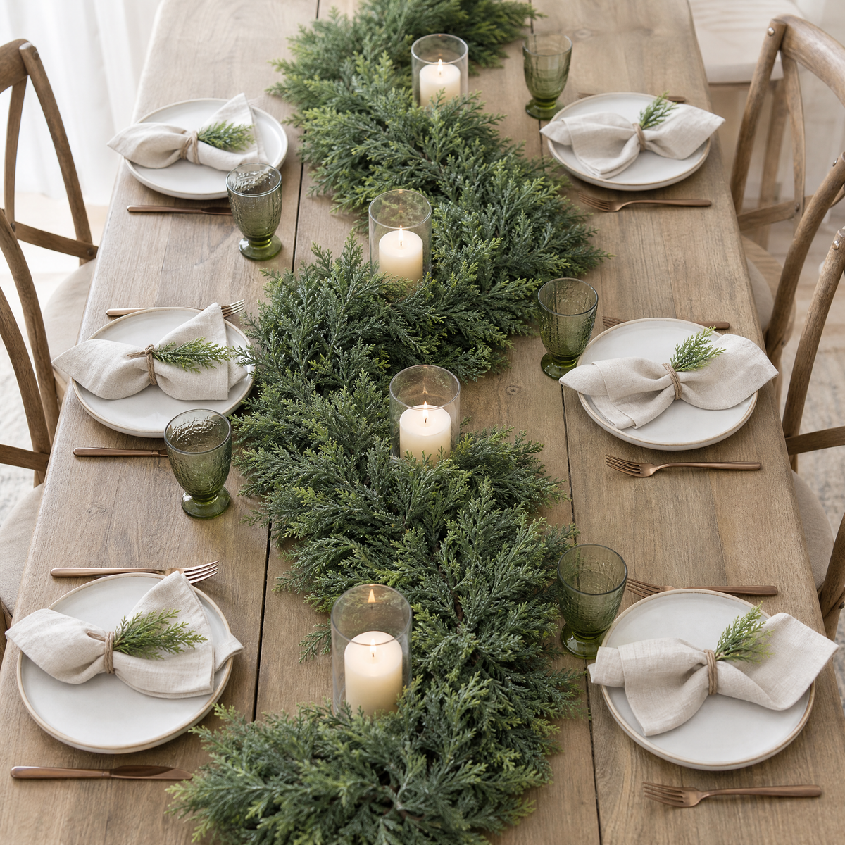 EverCedar garland as a table runner