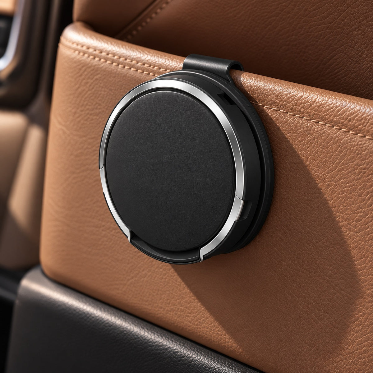 Foldaway folded — Folded black cup holder in a generated car-door scene