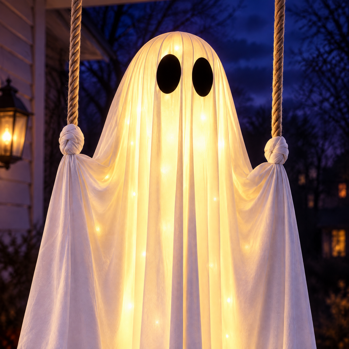 Close-up of the GlowSwing ghost face and glowing sheet