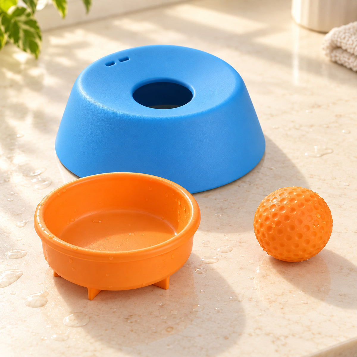Pawturn parts — generated view of one bowl separated into shell, reservoir and ball
