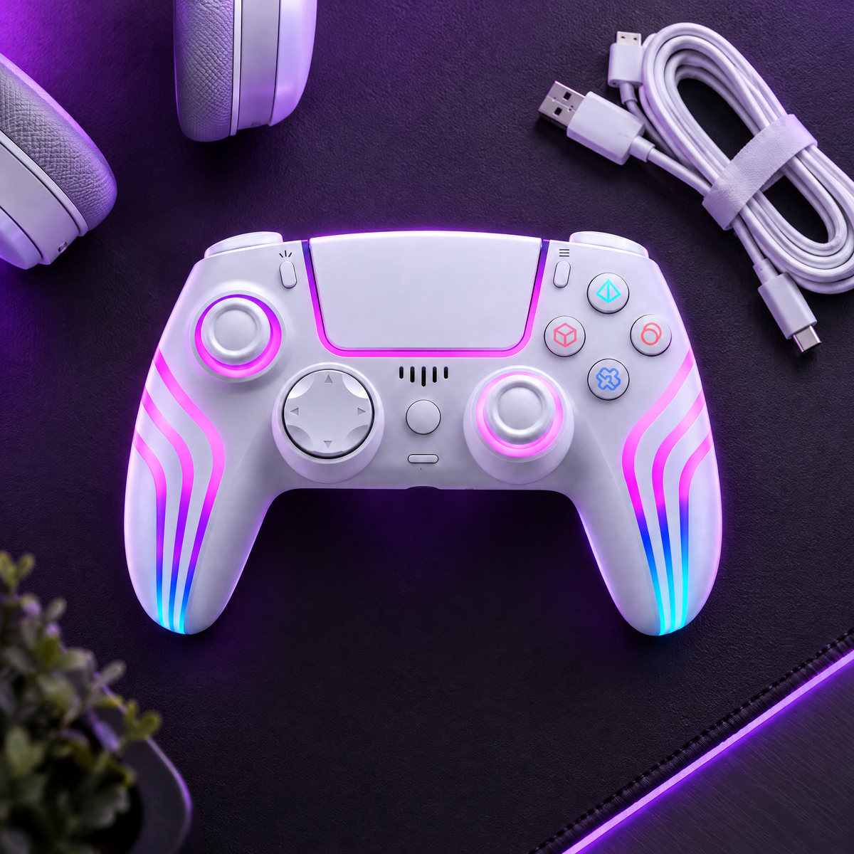 PulsePad controller from above on a dark desk