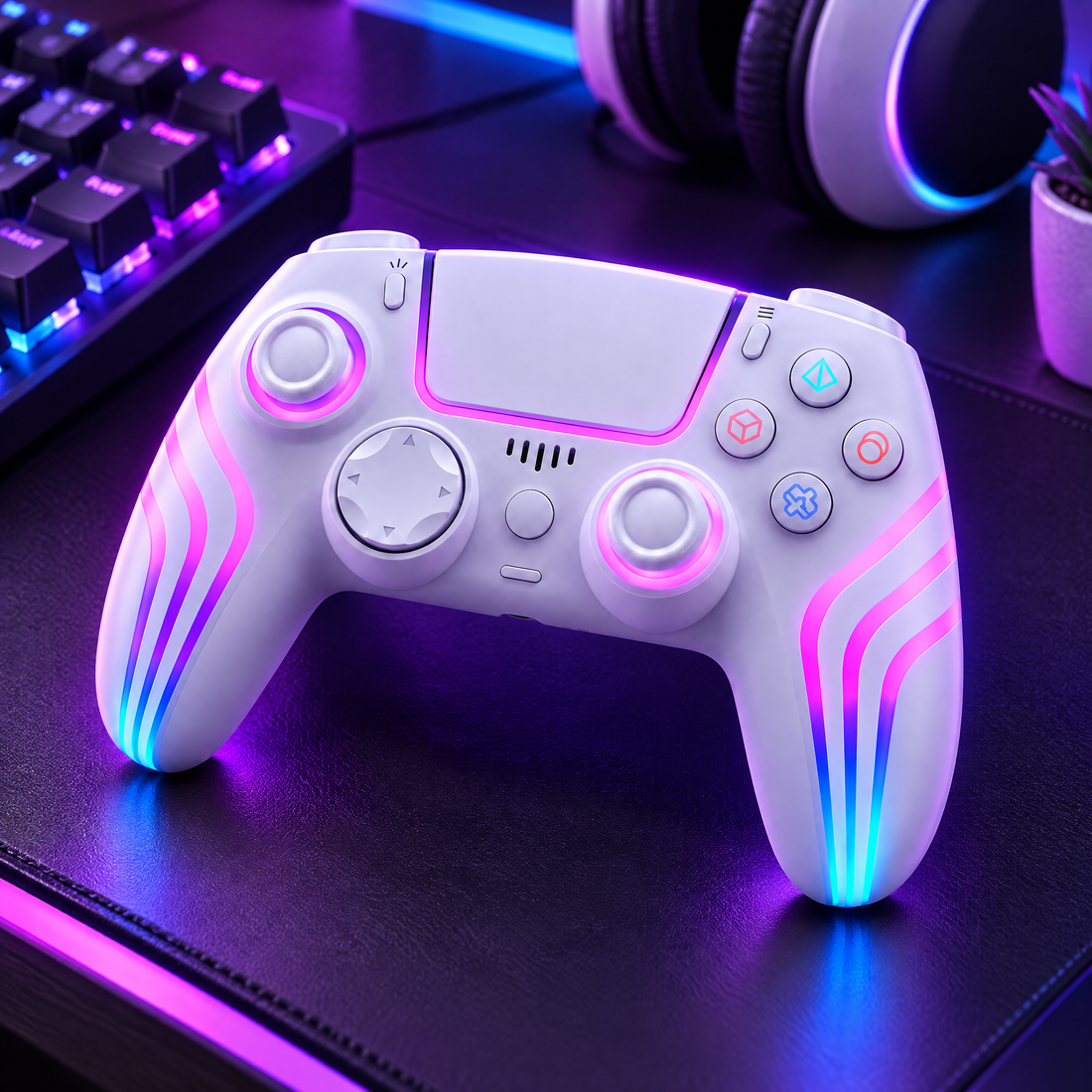 PulsePad controller on a desk with RGB lighting