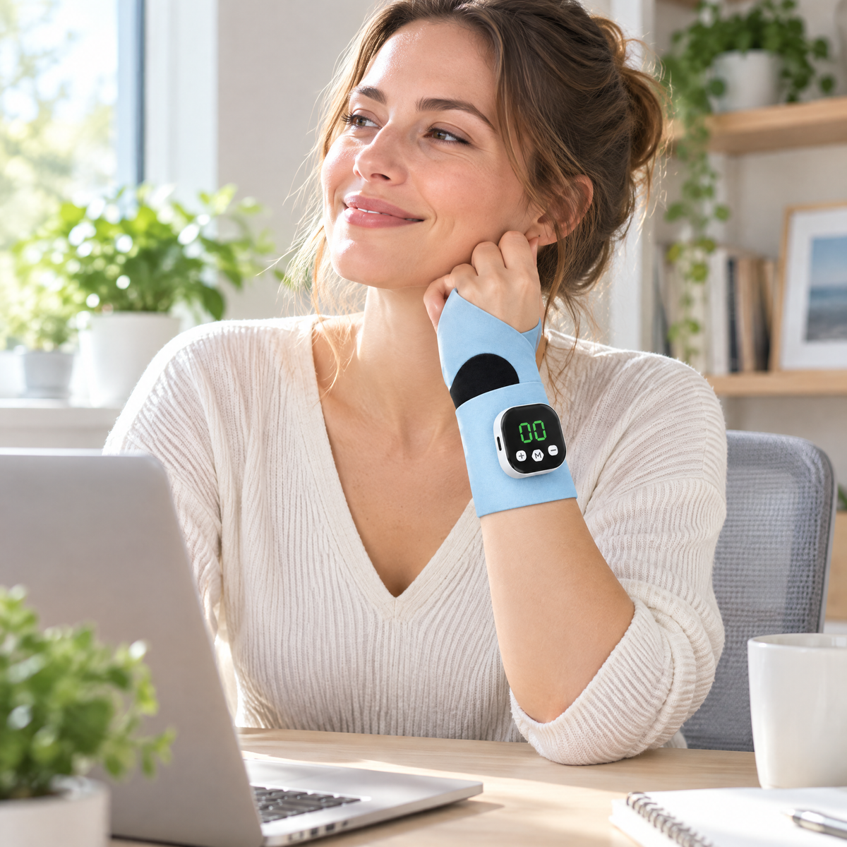 Woman wearing PulseWrap at her desk