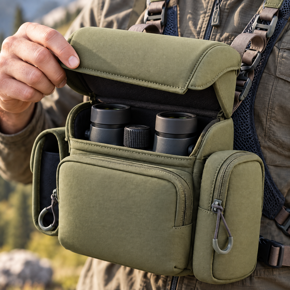 Close-up of the RidgeView magnetic lid and side pouch