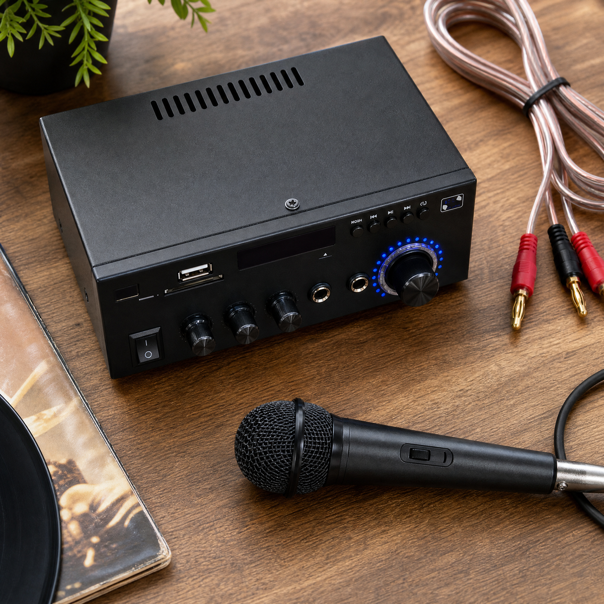 RoomCast amplifier with microphone and cables