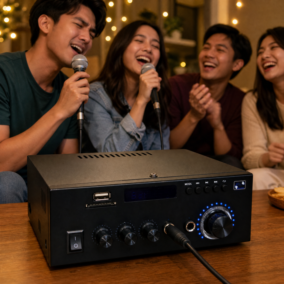 Friends singing karaoke with RoomCast