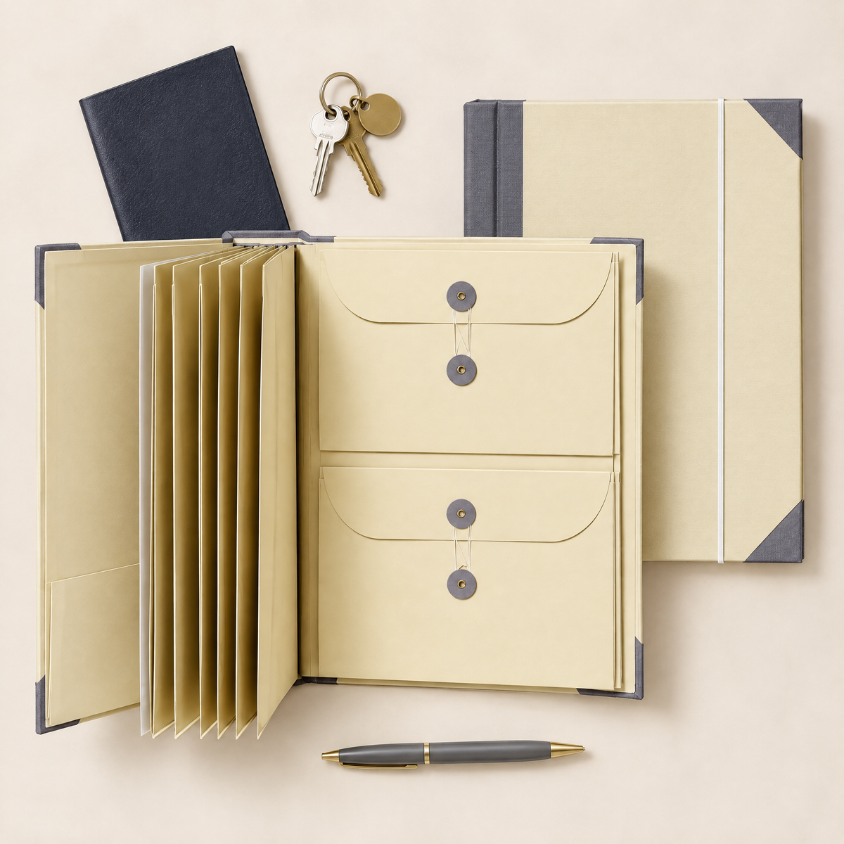 SafeKeep folio open with passport and keys