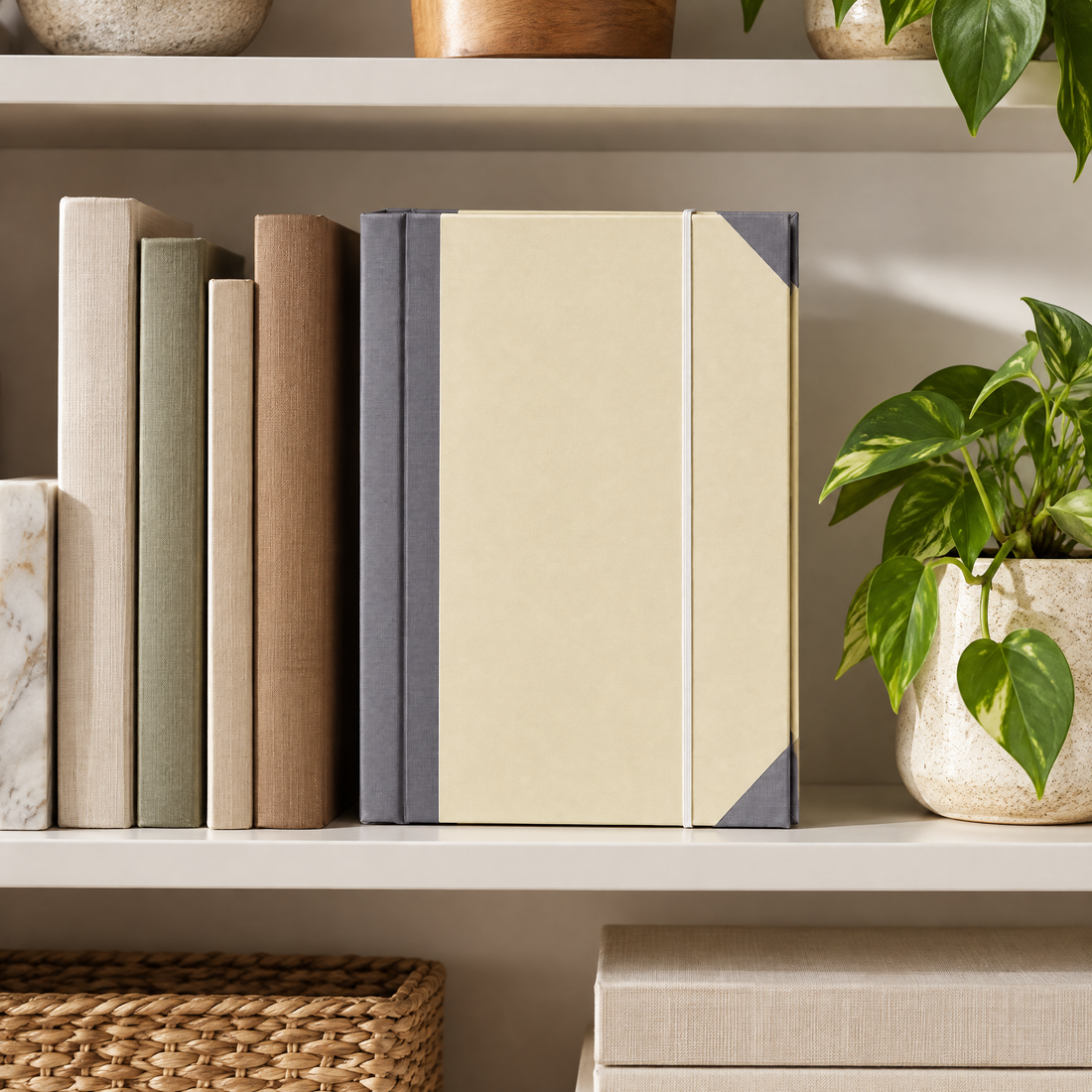 SafeKeep folio on a bookshelf