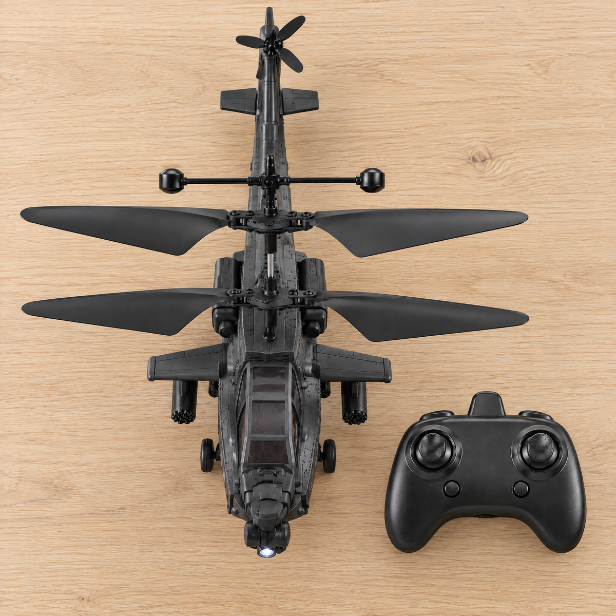 SkyHover helicopter and remote on a flat surface