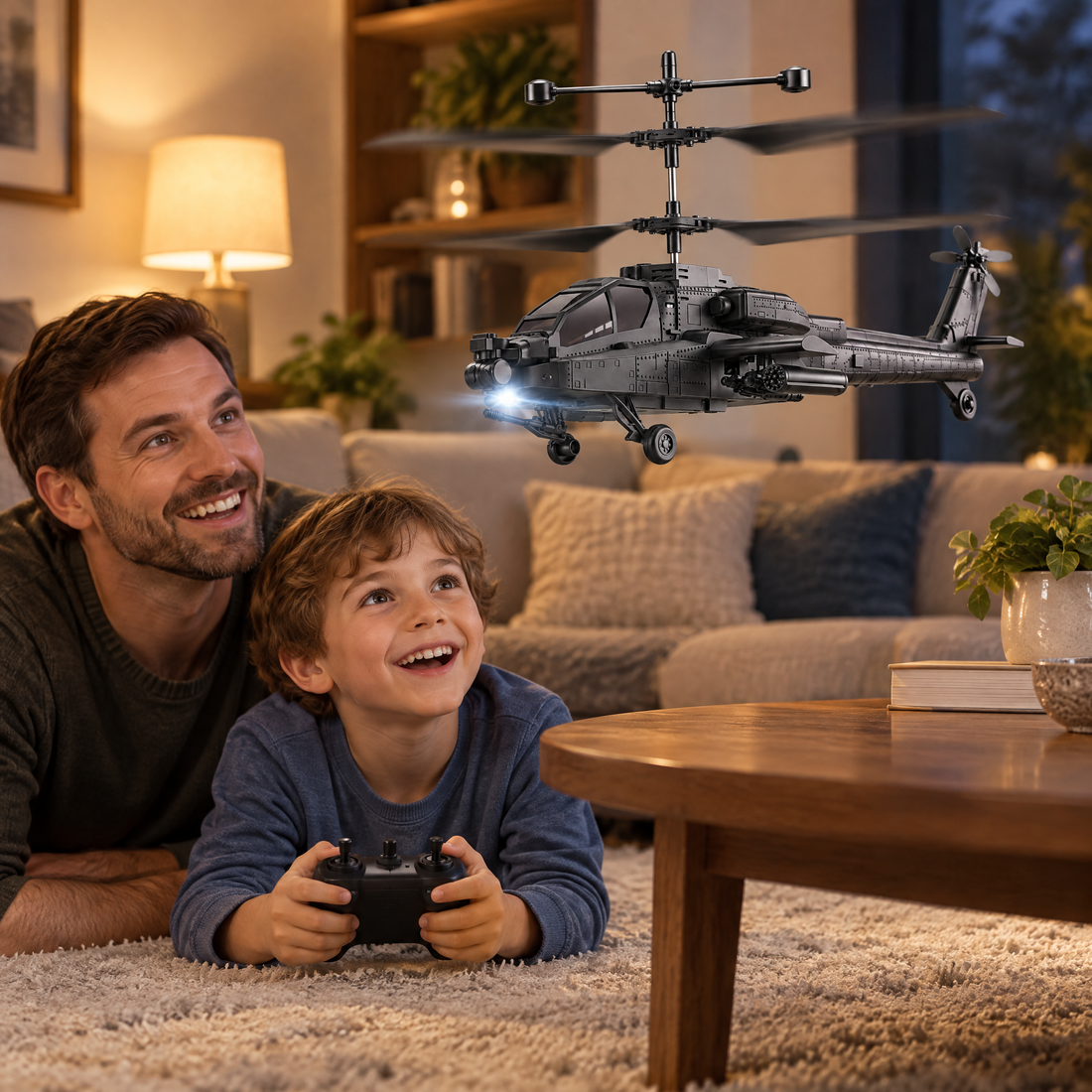 Parent and child flying the SkyHover helicopter together
