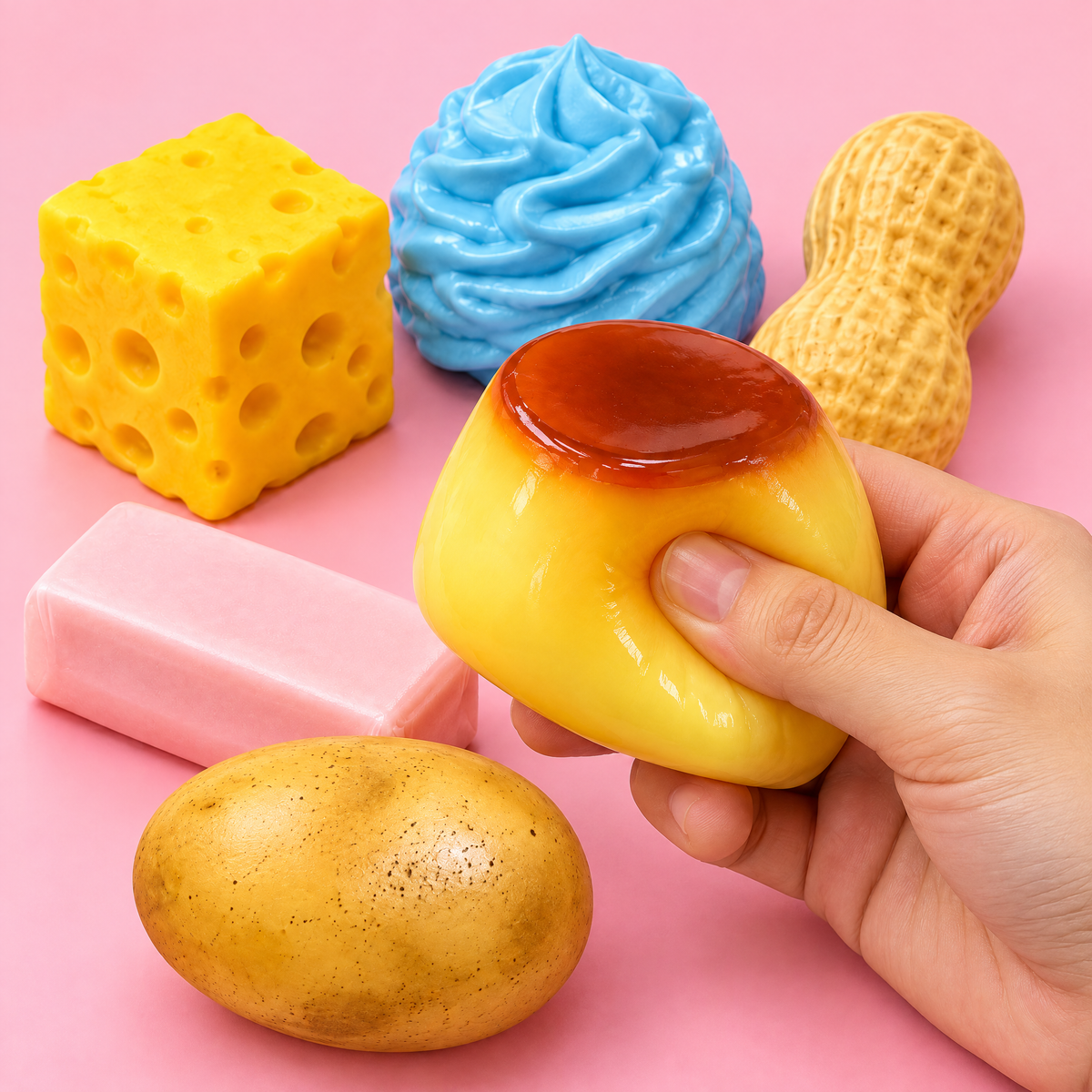 Hand squeezing the SnackSquish flan