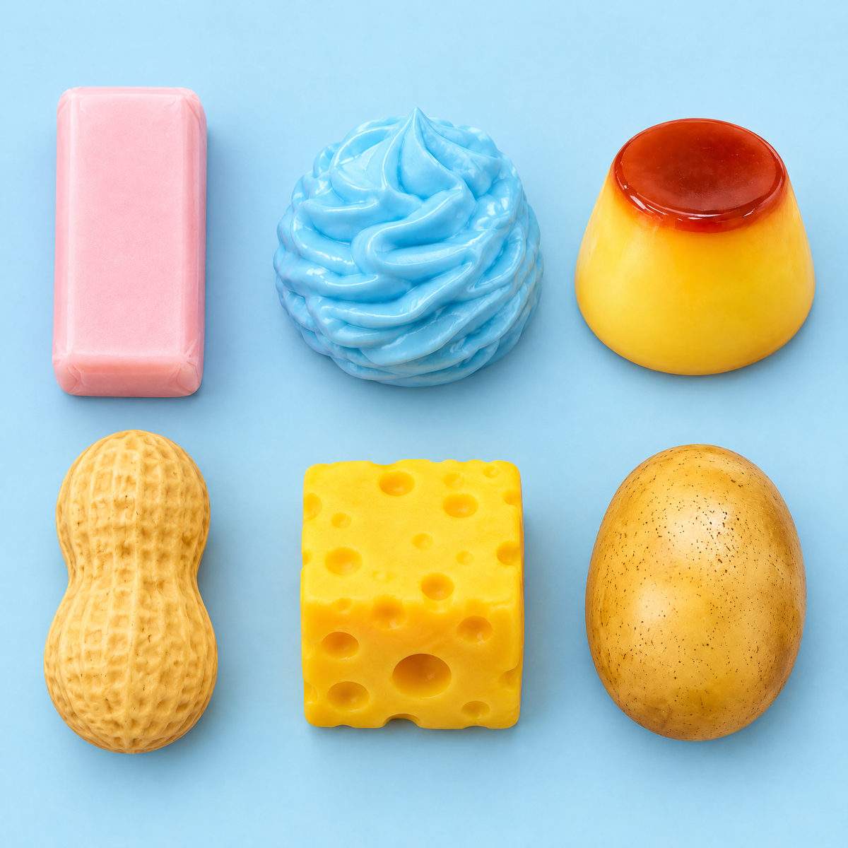 All six SnackSquish pieces in a grid