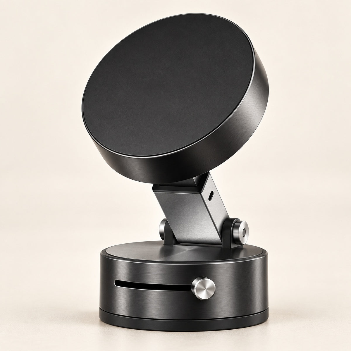 Snapway black — Black folding magnetic phone holder in a generated studio scene