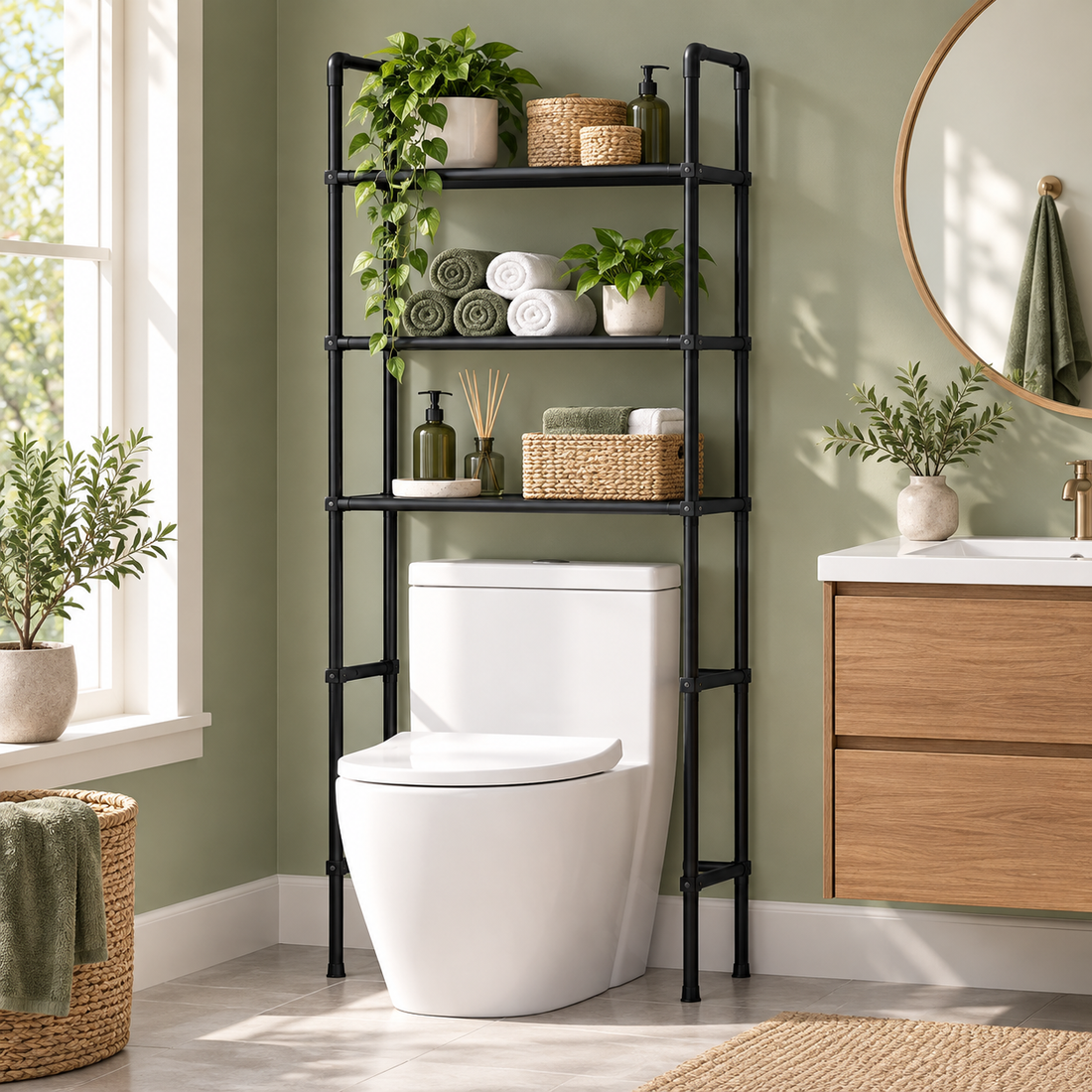 Small bathroom organised with the StackWell rack