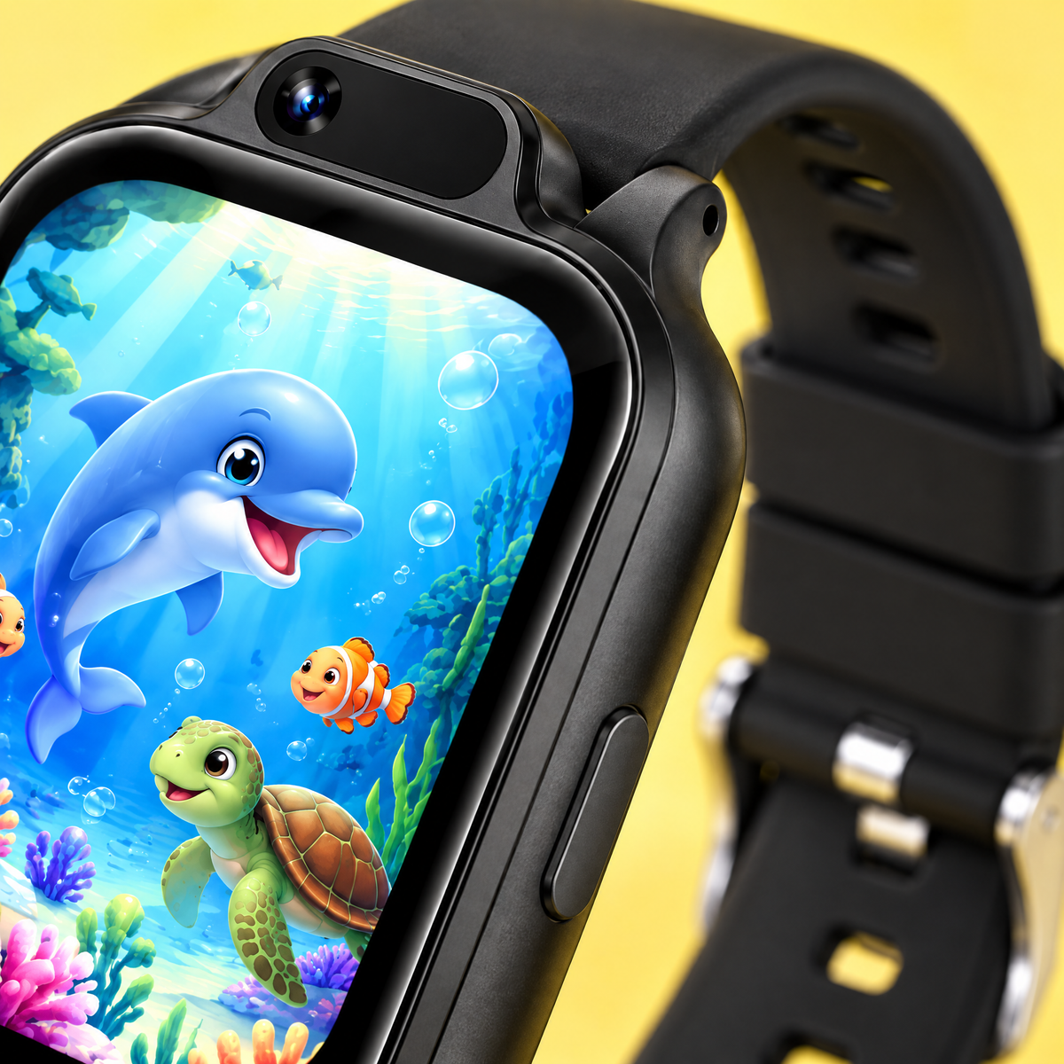 Close-up of the TinyTick watch camera and side button