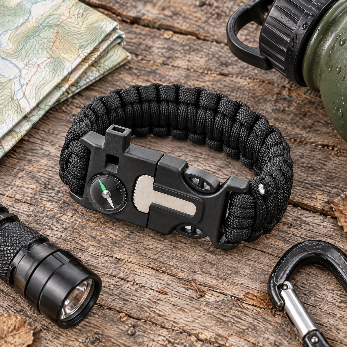 TrailKnot bracelet with map and camping gear