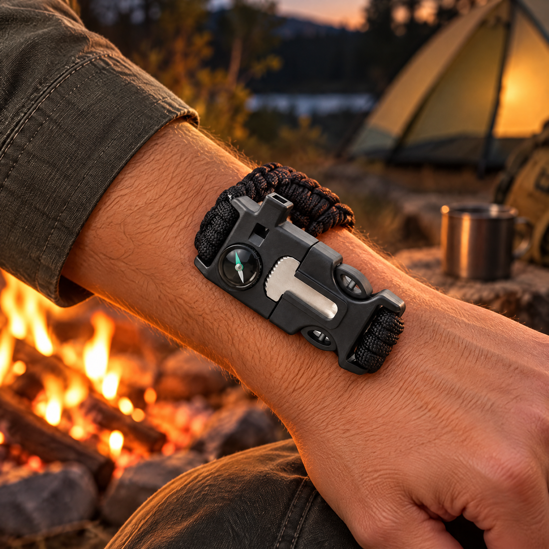 TrailKnot bracelet by a campfire